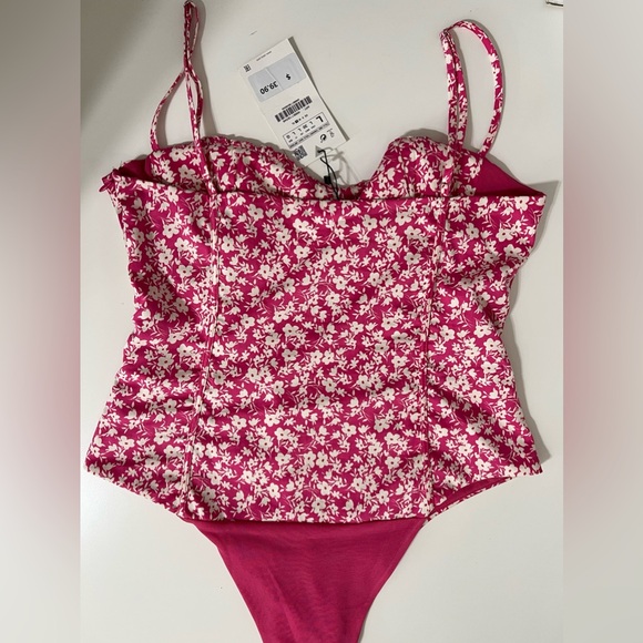 Zara Pink Floral Corset Bodysuit Size Large - Picture 11 of 15